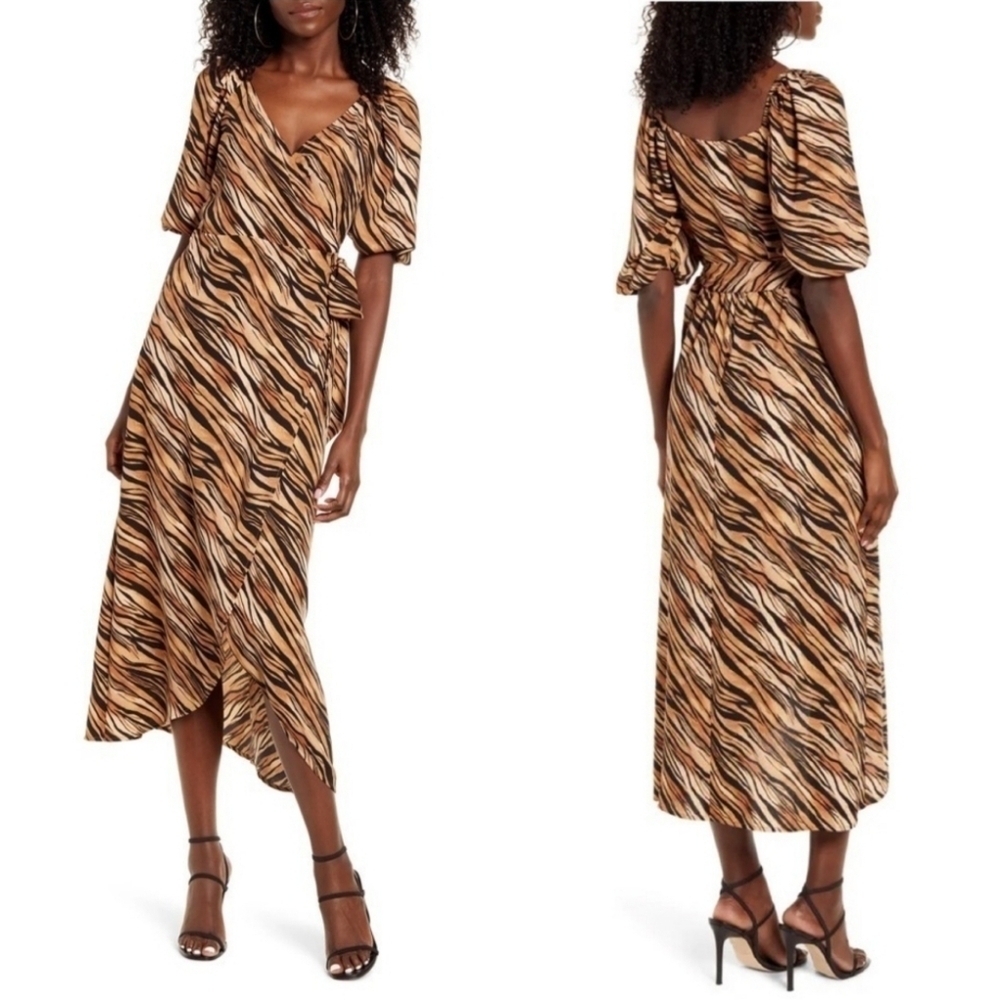 Leith Tiger Print Long Length Wrap Dress New With Tags Size XXS